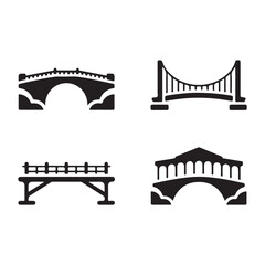 Snow covered suspension bridge silhouette vector for winter travel concept