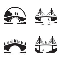 Winter wooden bridge silhouette vector illustration in snowy landscape