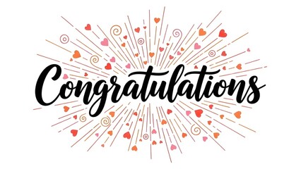 Congratulations text with colorful hearts and lines on white background