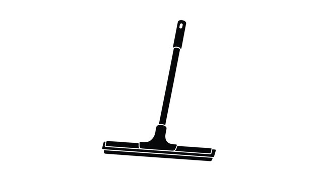 Black squeegee silhouette cleaning tool with handle isolated on white background