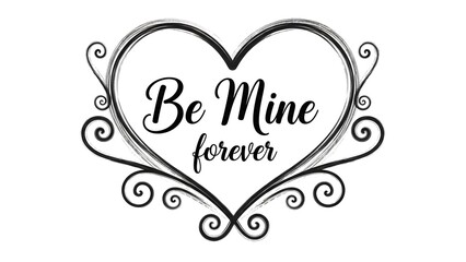 Black and white heart with be mine forever text on isolated white background for valentines day
