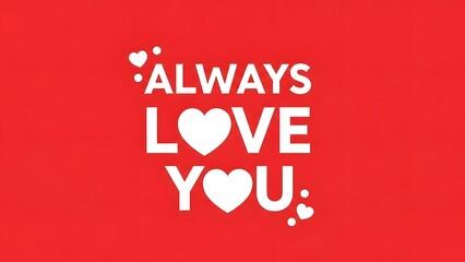 Always love you phrase on a red background with hearts