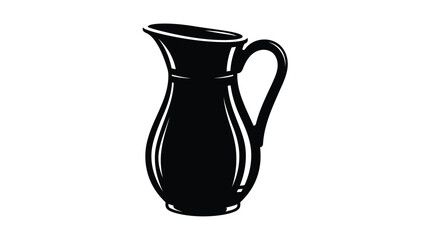 Black silhouette of a ceramic pitcher with handle isolated on white background