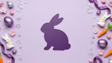 Happy Easter greeting card with white paper cut Easter Bunny isolated background, copy space,  vector illustration