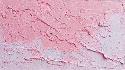 Close-up of textured wall with layered pink and white paint, rough and abstract