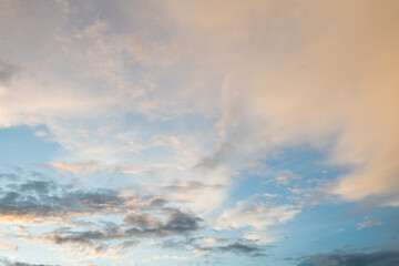 Pink clouds and blue sky. Beautiful sunset 