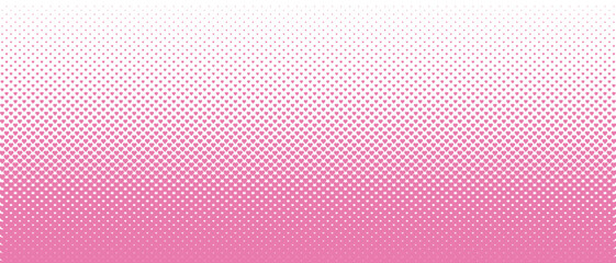 Halftone vector texture of pink gradient geometric hearts. Seamless love pattern with fading. Abstract tech smooth transition for background and backdrop. Gradient mesh with transition. Valentine's Da