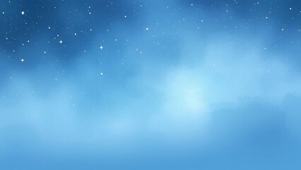 Soft watercolor night sky with small stars fading into a blue gradient. Calm dreamy background with copy space and peaceful atmosphere.