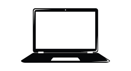 A minimalist depiction of a modern laptop computer shown as a striking black silhouette © MIRAJ02