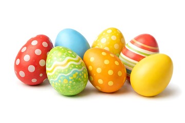 colorful decorated easter eggs on white background