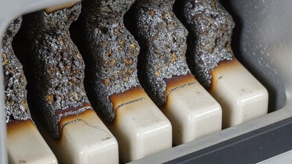 Extreme melting and carbonization of electrical contact components due to overheating