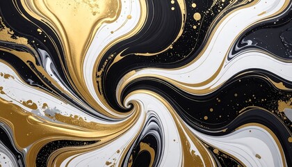 gold black and white paint swirl - whirlpool of colors for abstract background design