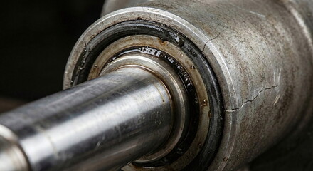 Mechanical failure of a heavy-duty hydraulic cylinder showing oil leakage and structural fatigue cracks on the outer casing