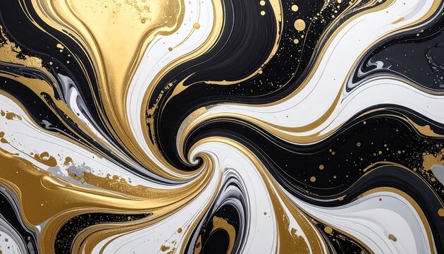 gold black and white paint swirl - whirlpool of colors for abstract background design - Powered by Adobe