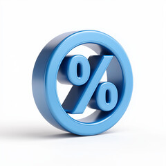 Blue 3D Percentage Symbol Isolated on White Background, Discount, Sale, Finance and Business Statistics Concept