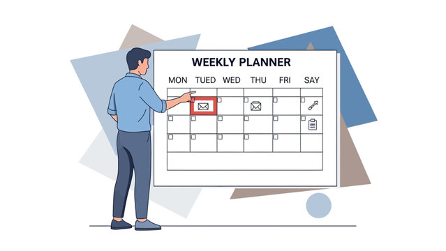 Man marking email on weekly planner, planning schedule, time management concept - Powered by Adobe