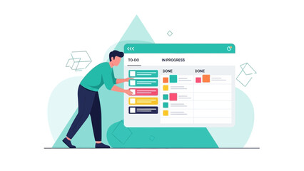Man organizing tasks on a project management board
