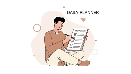 Man Planning Daily Tasks with Checklist - Business Productivity Concept