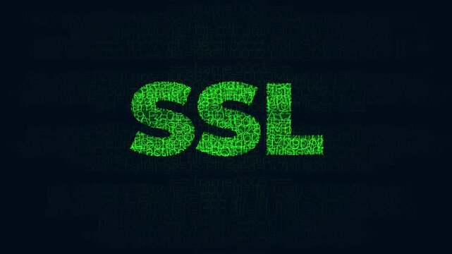 Ssl secure connection technology text animation made of digital code symbols for encryption and internet security