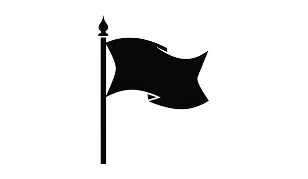 A simple black flag waving gently in the wind depicted as a silhouette against a plain white background is shown