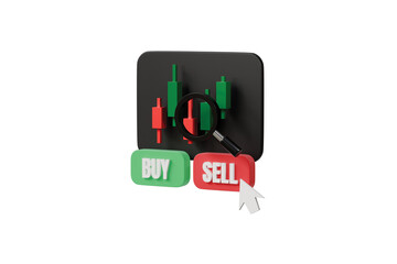 3d candlestick chart buy sell icon. online trading concept. minimal cartoon stock market analysis for fintech app. isolated on white transparent background. 3d render.
