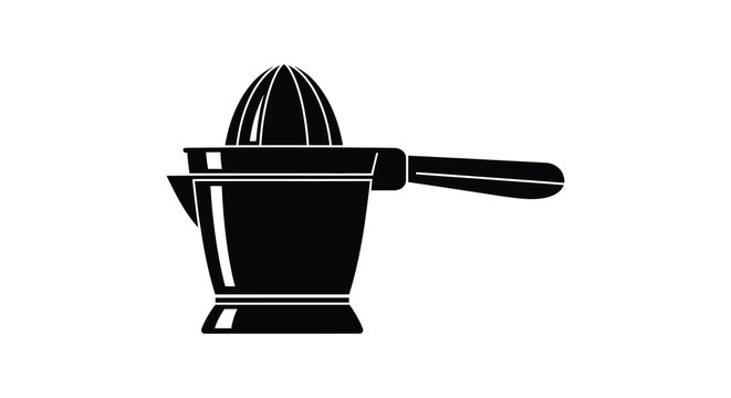 A striking black and white image depicting a citrus juicer showcasing a minimalist silhouette