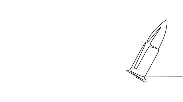 Bullet Cartridge continuous one line drawing, simple line minimalist 4k animation video, Single continuous line drawing of a bullets. Continuous line military bullet single line vector shot bullet pro