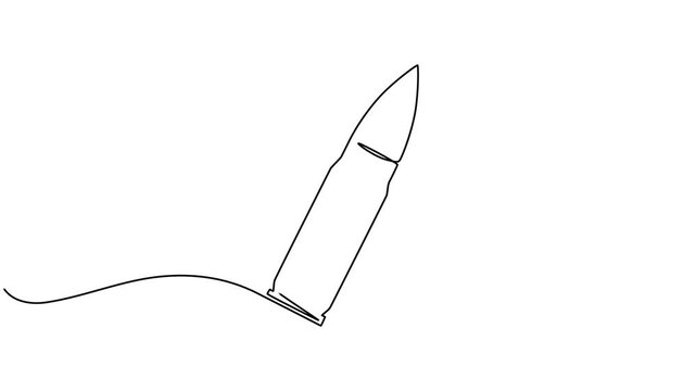 Bullet Cartridge continuous one line drawing, simple line minimalist 4k animation video, Single continuous line drawing of a bullets. Continuous line military bullet single line vector shot bullet pro