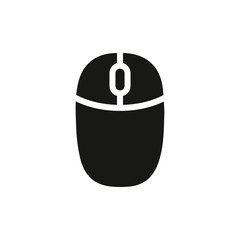 Computer mouse on white background. Flat design. Black silhouette. Vector.