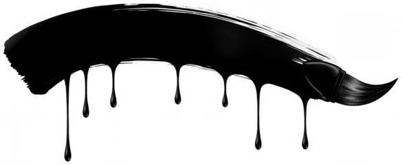 Artistic thick black paint swipe with multiple long liquid droplets on checkered background