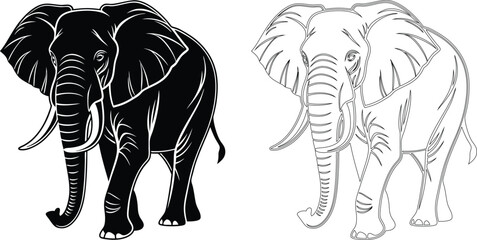 Elephant Silhouette Black Vector Illustration.