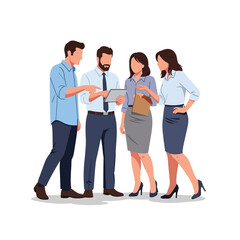 Business professionals collaborating and discussing a project together in a modern office environment