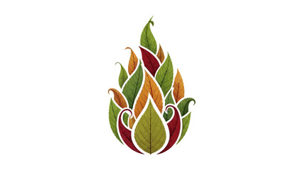 Vibrant leaves forming a flame shape symbolizing nature and change