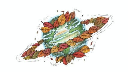 Vibrant autumn leaves encircle the Earth in a colorful, dynamic display