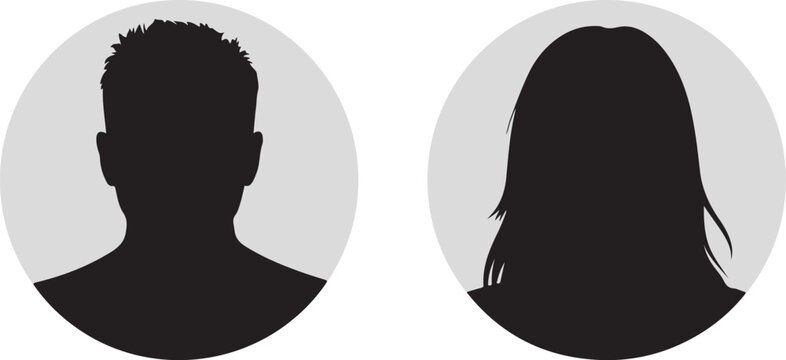 Silhouettes of a man and a woman in circular frames gray background