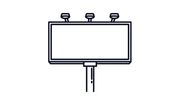 a simple line drawing depicts a blank billboard with three spotlights shining down on it signifying advertising space high quality professional