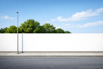 City street with long concrete wall featuring copy space and mockup