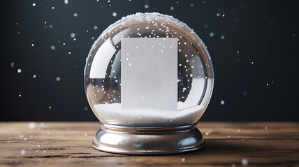 Snow globe mockup with blank card inside winter scene
