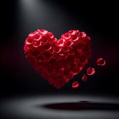 Heart shaped red rose petals falling down