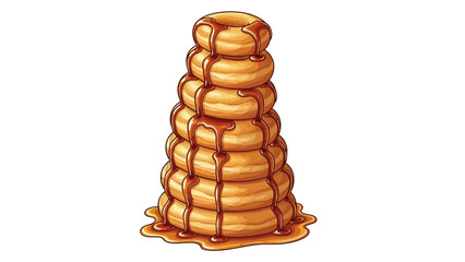 Stack of pancakes with syrup drizzled on top and pooling below