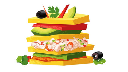 Delicious layered sandwich with fresh vegetables and chicken