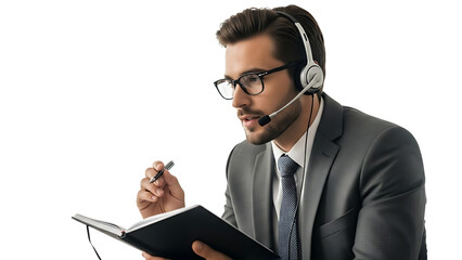 A professional man working in a customer service role