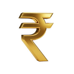 Golden indian rupee symbol 3d illustration isolated on transparent background