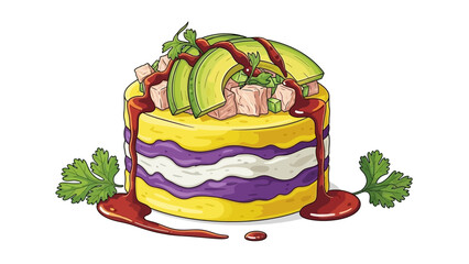 Vibrant layered Mexican dish with avocado and salsa