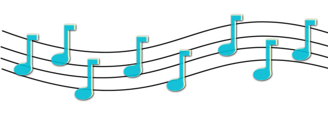 Minimalist music artwork with blue notes traveling along staff lines suggesting tune harmony balance emotion isolated on transparent background.