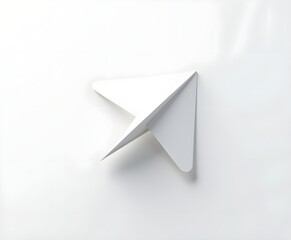 Minimalist Paper Airplane Top Down View Isolated on White Background