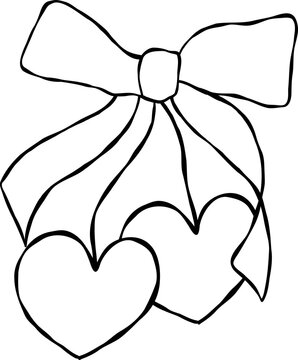 Coquette vintage heart Cherries with bow Doodle Outline