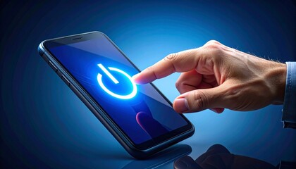 Finger pressing power button on smartphone screen