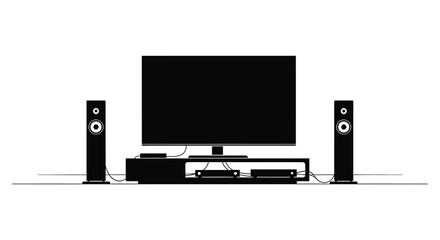 a modern home entertainment setup including a flat screen television and speakers silhouette