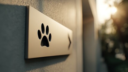 Dog paw icon with wayfinding arrow on neutral background